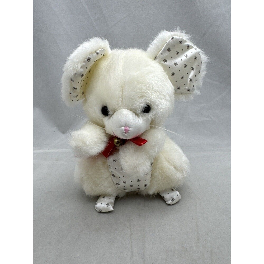 1986 Applause Wintry White Mouse Plush Satin Ears Stuffed Animal Toy Korea